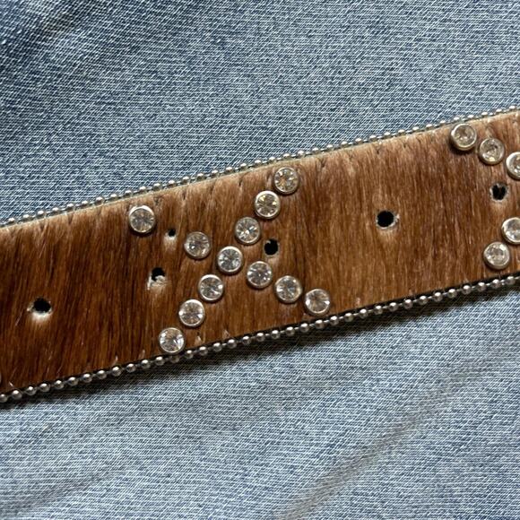 BHW Leather cowhide studded bedazzled belt